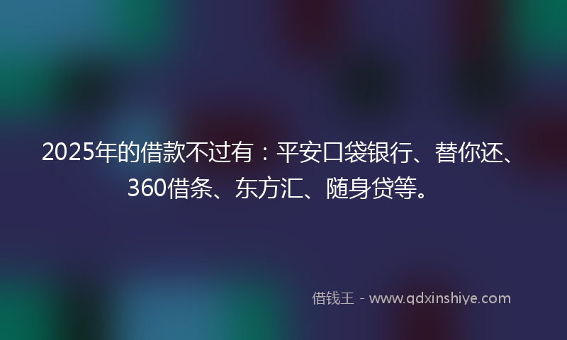 2025年的借款不过有：平安口袋银行、替你还、360借条、东方汇、随身贷等。