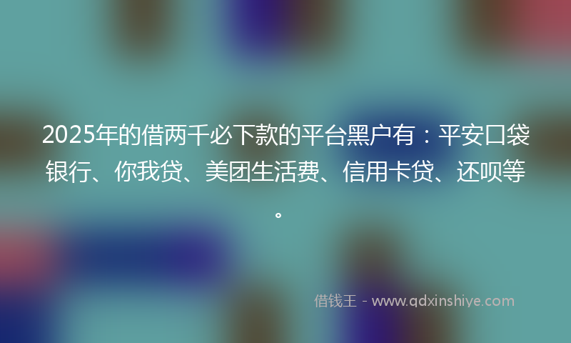 2025年的借两千必下款的平台黑户有：平安口袋银行、你我贷、美团生活费、信用卡贷、还呗等。