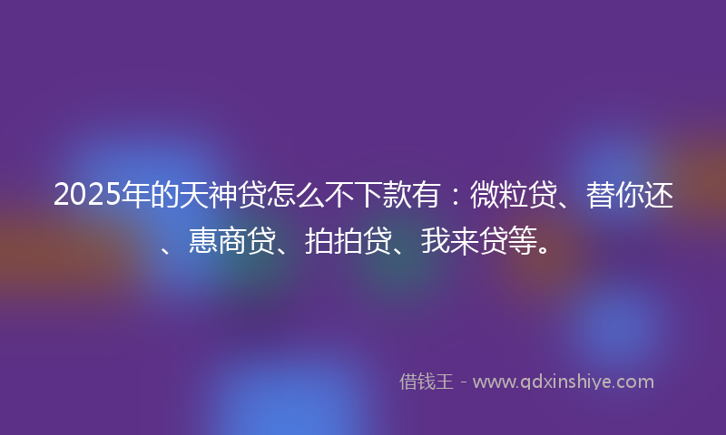 2025年的天神贷怎么不下款有：微粒贷、替你还、惠商贷、拍拍贷、我来贷等。
