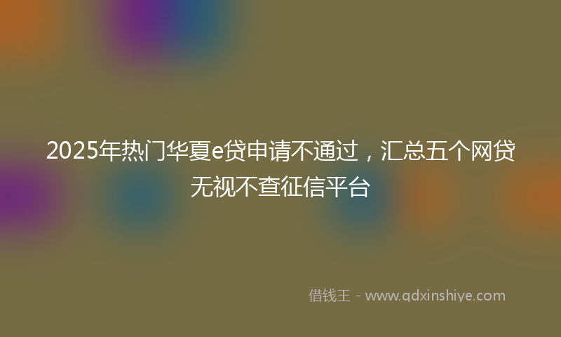 2025年热门华夏e贷申请不通过，汇总五个网贷无视不查征信平台