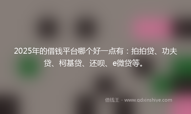 2025年的借钱平台哪个好一点有：拍拍贷、功夫贷、柯基贷、还呗、e微贷等。
