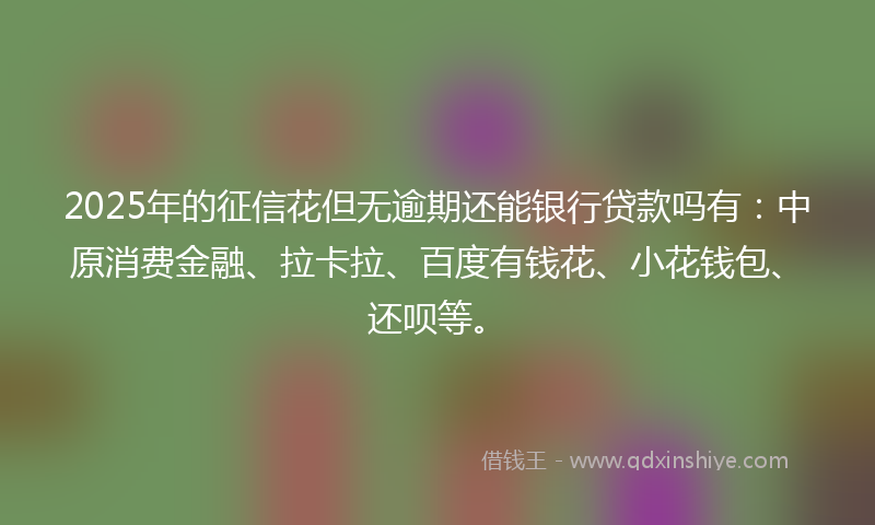 2025年的征信花但无逾期还能银行贷款吗有：中原消费金融、拉卡拉、百度有钱花、小花钱包、还呗等。