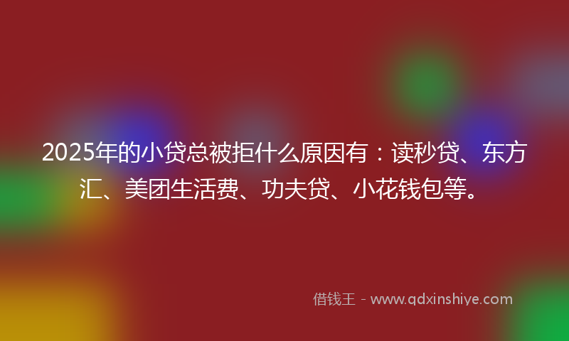 2025年的小贷总被拒什么原因有：读秒贷、东方汇、美团生活费、功夫贷、小花钱包等。