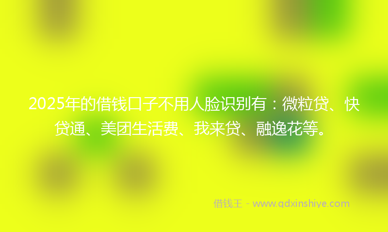 2025年的借钱口子不用人脸识别有：微粒贷、快贷通、美团生活费、我来贷、融逸花等。