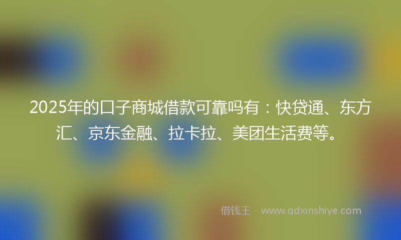 2025年的口子商城借款可靠吗有：快贷通、东方汇、京东金融、拉卡拉、美团生活费等。