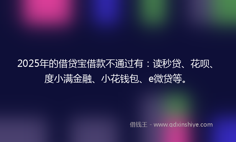 2025年的借贷宝借款不通过有：读秒贷、花呗、度小满金融、小花钱包、e微贷等。