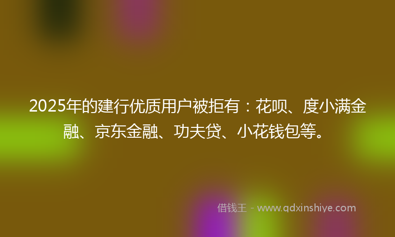 2025年的建行优质用户被拒有：花呗、度小满金融、京东金融、功夫贷、小花钱包等。