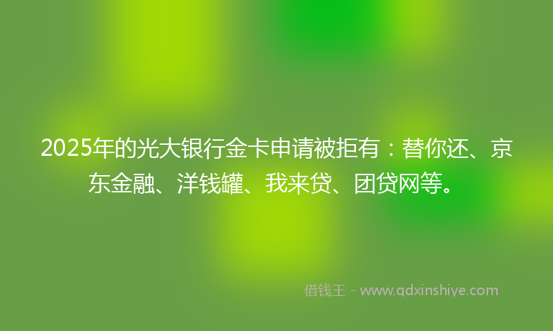 2025年的光大银行金卡申请被拒有：替你还、京东金融、洋钱罐、我来贷、团贷网等。