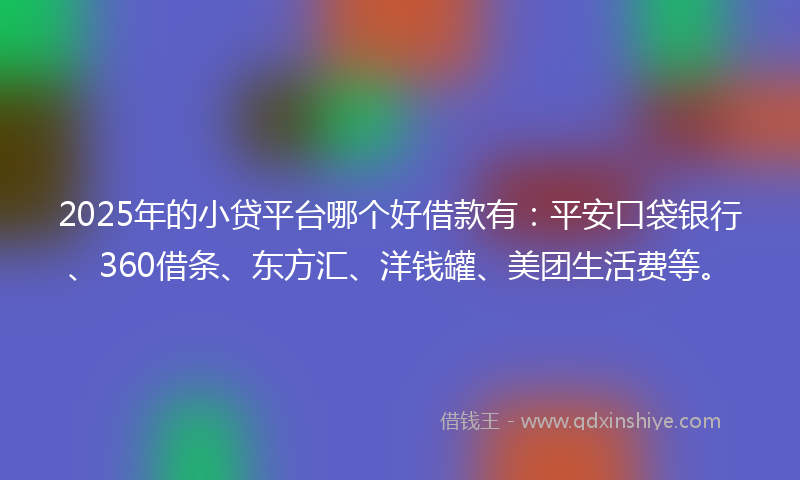 2025年的小贷平台哪个好借款有：平安口袋银行、360借条、东方汇、洋钱罐、美团生活费等。