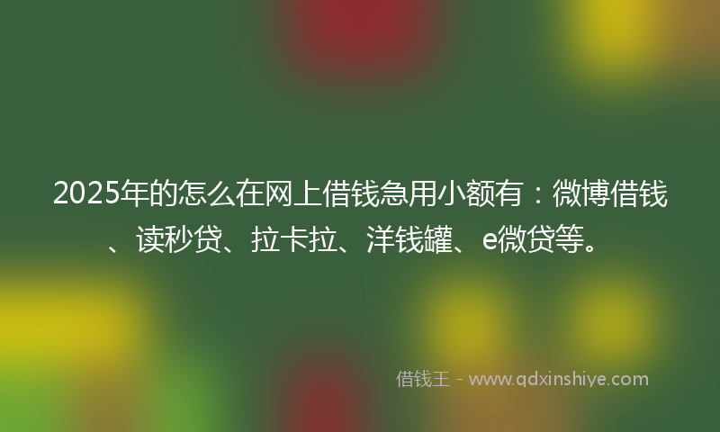 2025年的怎么在网上借钱急用小额有：微博借钱、读秒贷、拉卡拉、洋钱罐、e微贷等。