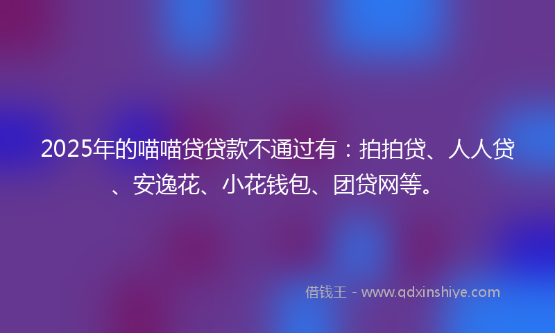 2025年的喵喵贷贷款不通过有：拍拍贷、人人贷、安逸花、小花钱包、团贷网等。