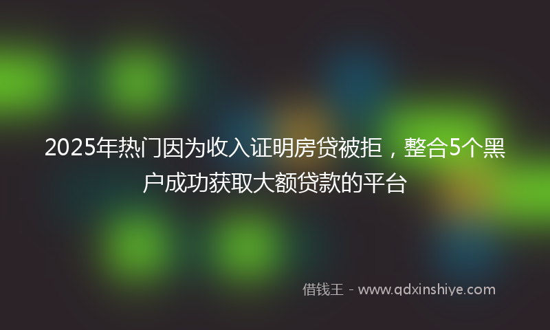 2025年热门因为收入证明房贷被拒，整合5个黑户成功获取大额贷款的平台
