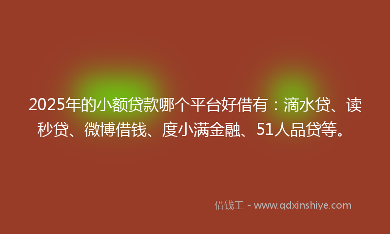 2025年的小额贷款哪个平台好借有：滴水贷、读秒贷、微博借钱、度小满金融、51人品贷等。
