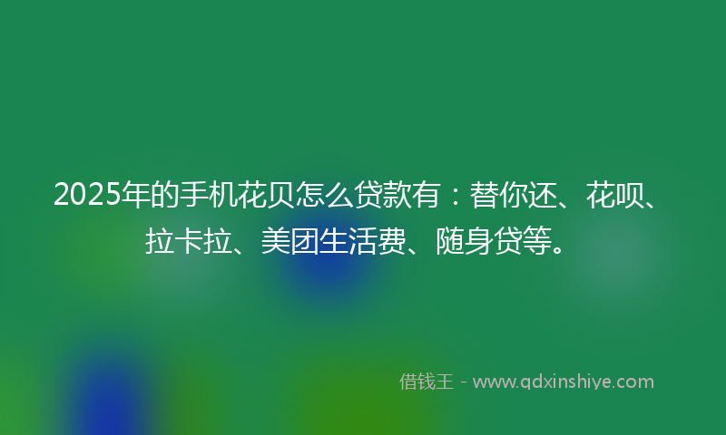 2025年的手机花贝怎么贷款有：替你还、花呗、拉卡拉、美团生活费、随身贷等。