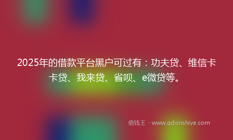 2025年的借款平台黑户可过有：功夫贷、维信卡卡贷、我来贷、省呗、e微贷等。