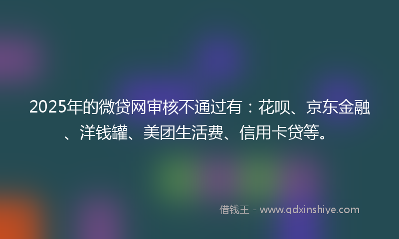 2025年的微贷网审核不通过有：花呗、京东金融、洋钱罐、美团生活费、信用卡贷等。
