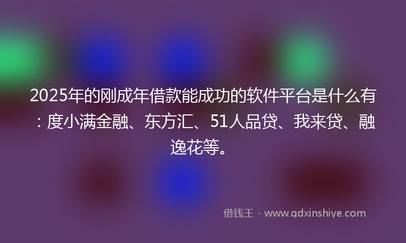 2025年的刚成年借款能成功的软件平台是什么有：度小满金融、东方汇、51人品贷、我来贷、融逸花等。