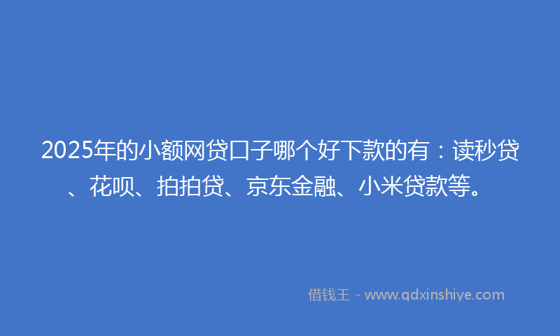 2025年的小额网贷口子哪个好下款的有：读秒贷、花呗、拍拍贷、京东金融、小米贷款等。