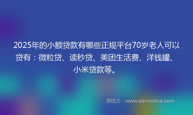 2025年的小额贷款有哪些正规平台70岁老人可以贷有：微粒贷、读秒贷、美团生活费、洋钱罐、小米贷款等。