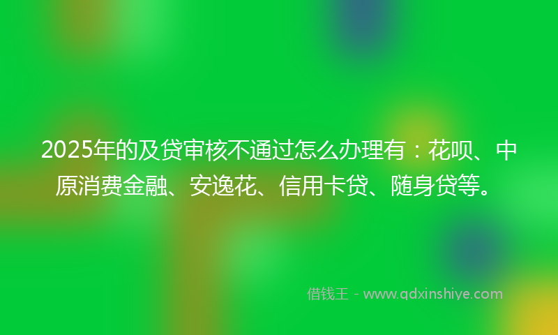 2025年的及贷审核不通过怎么办理有：花呗、中原消费金融、安逸花、信用卡贷、随身贷等。