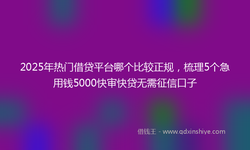2025年热门借贷平台哪个比较正规，梳理5个急用钱5000快审快贷无需征信口子