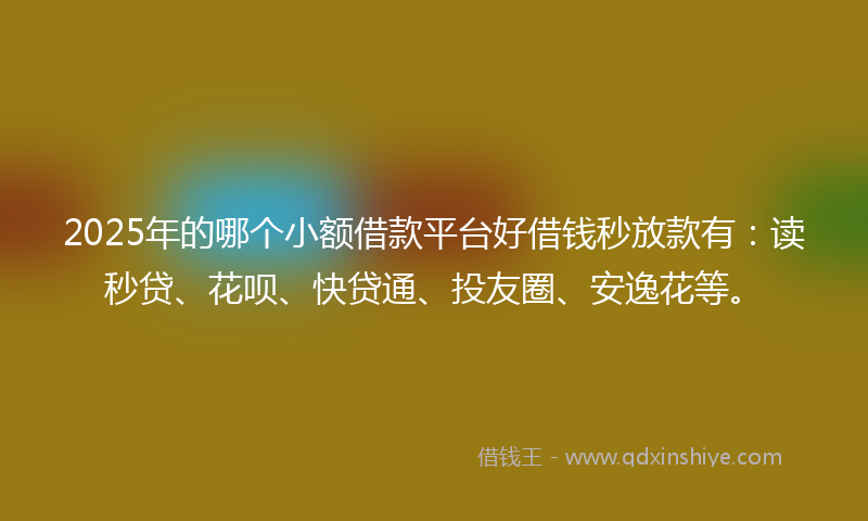 2025年的哪个小额借款平台好借钱秒放款有：读秒贷、花呗、快贷通、投友圈、安逸花等。