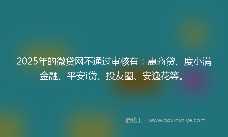 2025年的微贷网不通过审核有：惠商贷、度小满金融、平安i贷、投友圈、安逸花等。