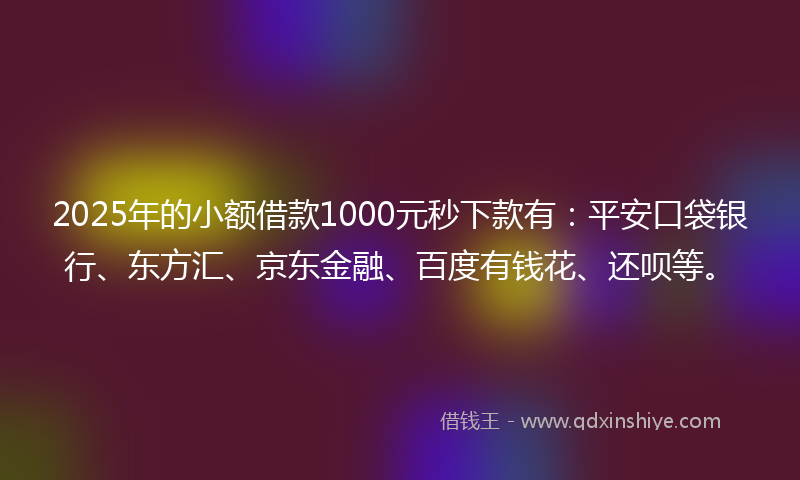 2025年的小额借款1000元秒下款有：平安口袋银行、东方汇、京东金融、百度有钱花、还呗等。