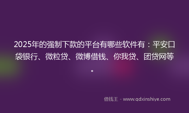 2025年的强制下款的平台有哪些软件有：平安口袋银行、微粒贷、微博借钱、你我贷、团贷网等。