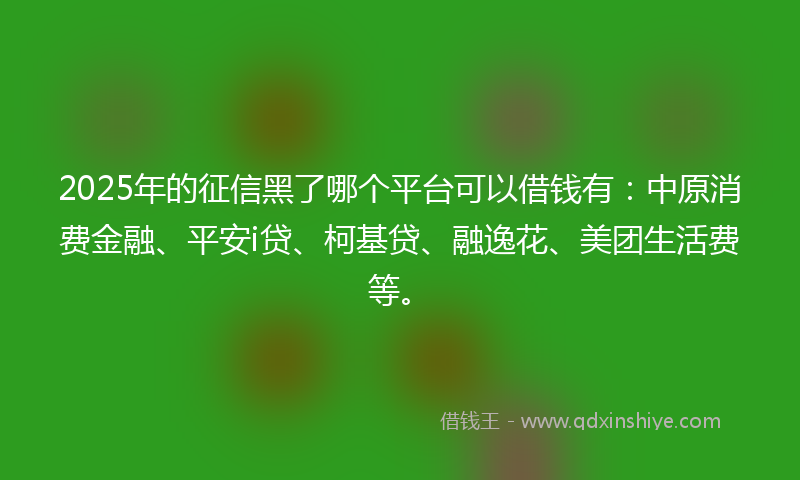 2025年的征信黑了哪个平台可以借钱有：中原消费金融、平安i贷、柯基贷、融逸花、美团生活费等。