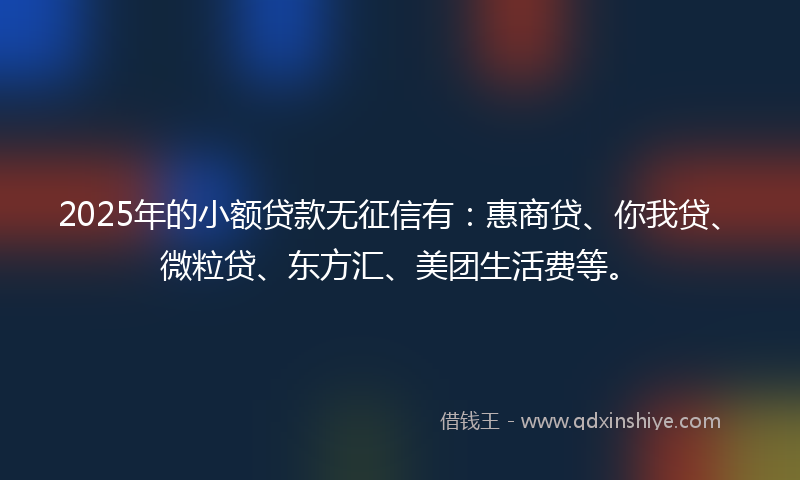 2025年的小额贷款无征信有：惠商贷、你我贷、微粒贷、东方汇、美团生活费等。