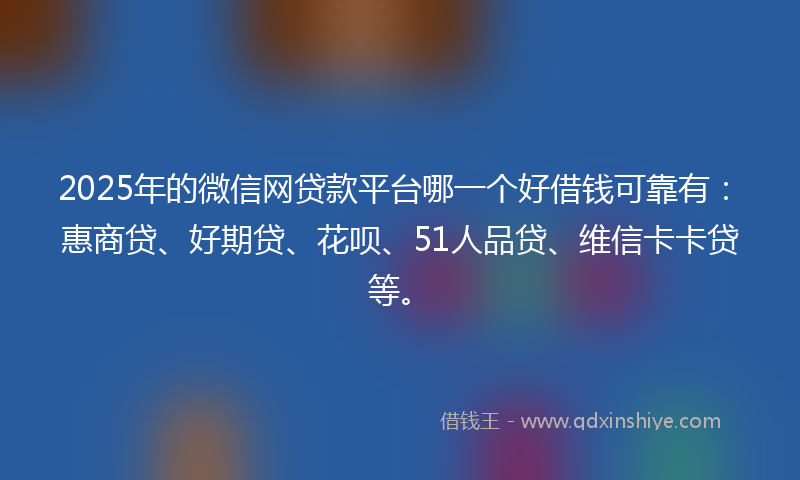 2025年的微信网贷款平台哪一个好借钱可靠有：惠商贷、好期贷、花呗、51人品贷、维信卡卡贷等。