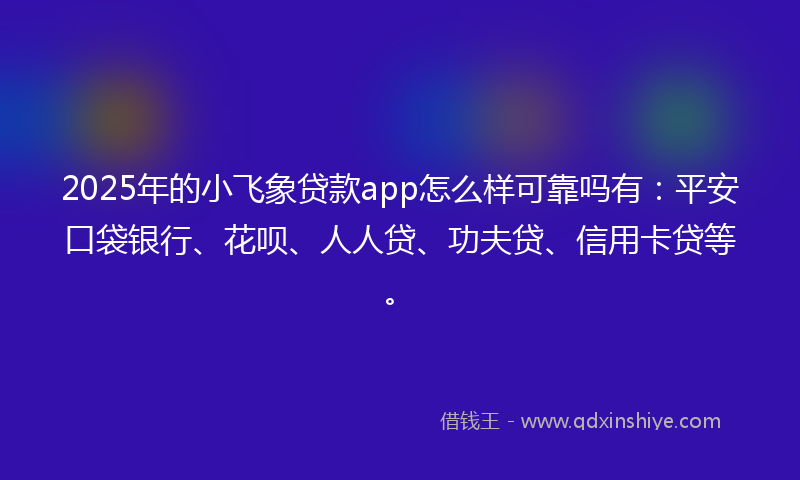 2025年的小飞象贷款app怎么样可靠吗有：平安口袋银行、花呗、人人贷、功夫贷、信用卡贷等。