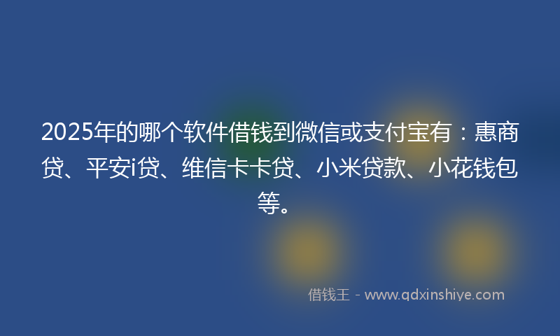 2025年的哪个软件借钱到微信或支付宝有：惠商贷、平安i贷、维信卡卡贷、小米贷款、小花钱包等。