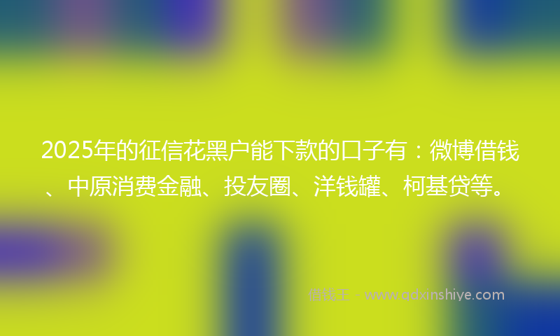2025年的征信花黑户能下款的口子有：微博借钱、中原消费金融、投友圈、洋钱罐、柯基贷等。