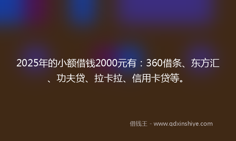 2025年的小额借钱2000元有：360借条、东方汇、功夫贷、拉卡拉、信用卡贷等。