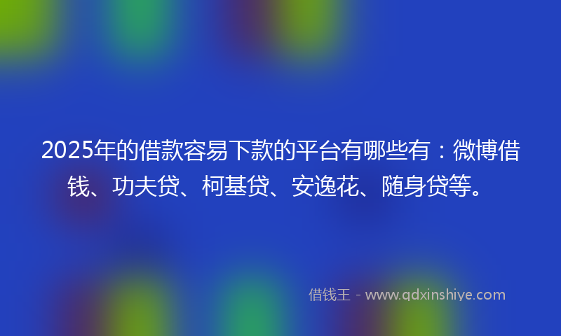 2025年的借款容易下款的平台有哪些有：微博借钱、功夫贷、柯基贷、安逸花、随身贷等。