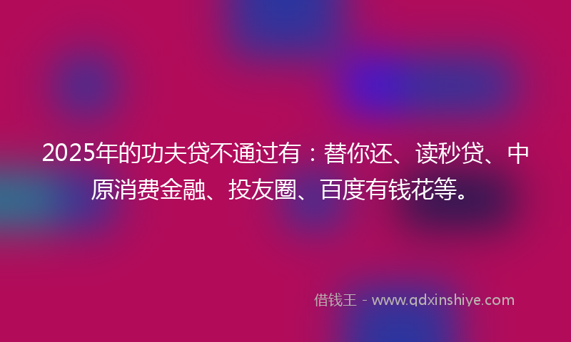 2025年的功夫贷不通过有：替你还、读秒贷、中原消费金融、投友圈、百度有钱花等。