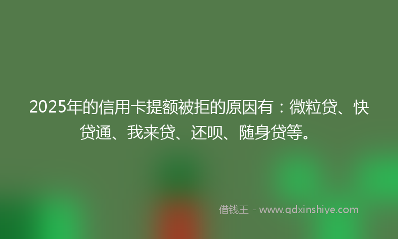 2025年的信用卡提额被拒的原因有：微粒贷、快贷通、我来贷、还呗、随身贷等。