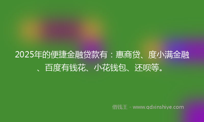 2025年的便捷金融贷款有：惠商贷、度小满金融、百度有钱花、小花钱包、还呗等。