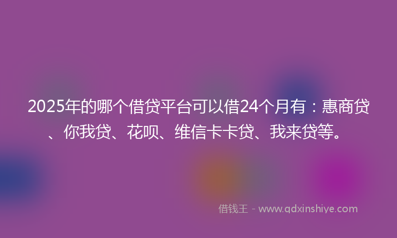 2025年的哪个借贷平台可以借24个月有：惠商贷、你我贷、花呗、维信卡卡贷、我来贷等。