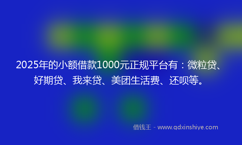 2025年的小额借款1000元正规平台有：微粒贷、好期贷、我来贷、美团生活费、还呗等。