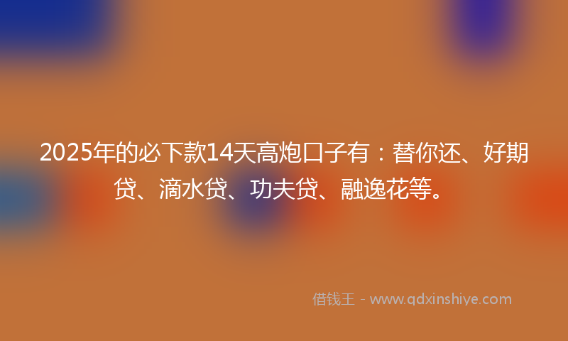 2025年的必下款14天高炮口子有：替你还、好期贷、滴水贷、功夫贷、融逸花等。