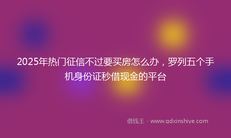 2025年热门征信不过要买房怎么办，罗列五个手机身份证秒借现金的平台