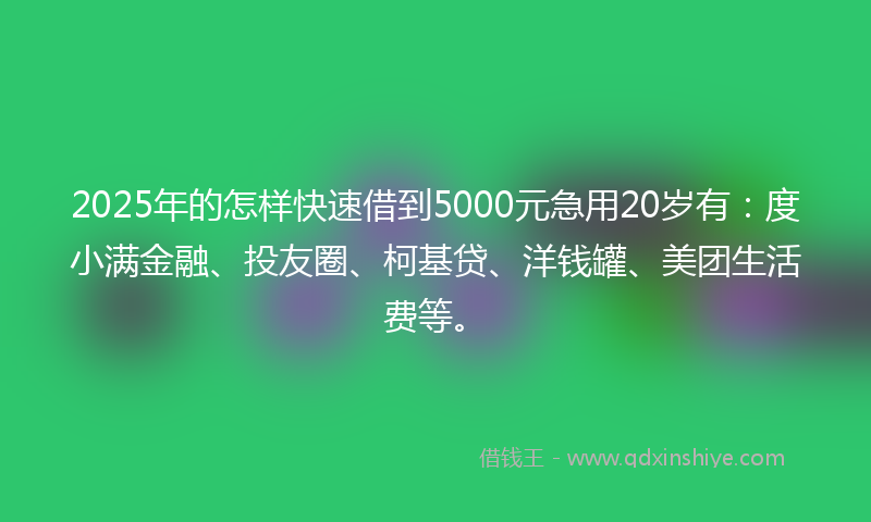 2025年的怎样快速借到5000元急用20岁有：度小满金融、投友圈、柯基贷、洋钱罐、美团生活费等。