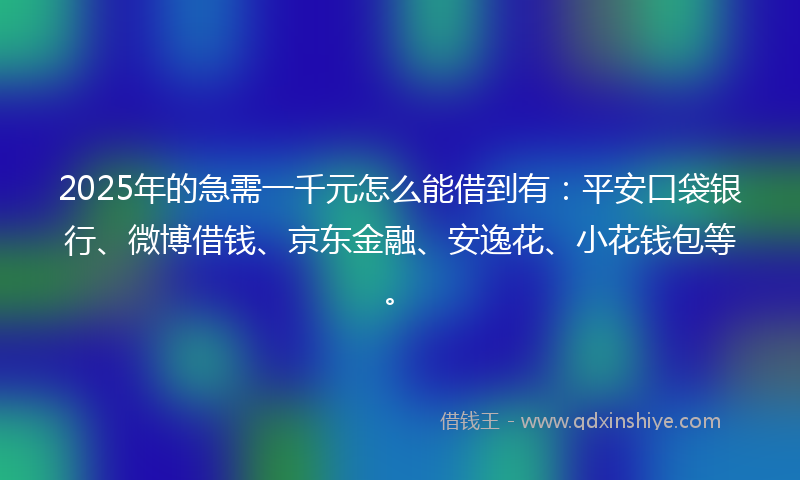 2025年的急需一千元怎么能借到有：平安口袋银行、微博借钱、京东金融、安逸花、小花钱包等。