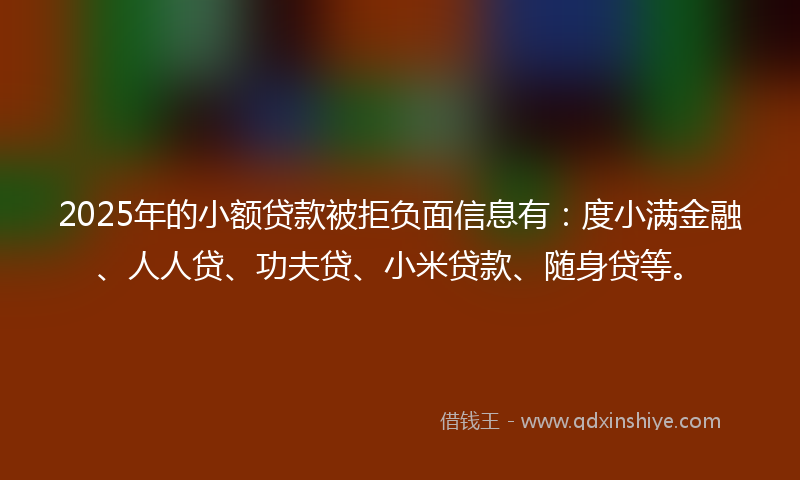 2025年的小额贷款被拒负面信息有：度小满金融、人人贷、功夫贷、小米贷款、随身贷等。