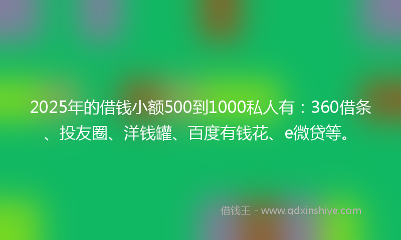 2025年的借钱小额500到1000私人有：360借条、投友圈、洋钱罐、百度有钱花、e微贷等。