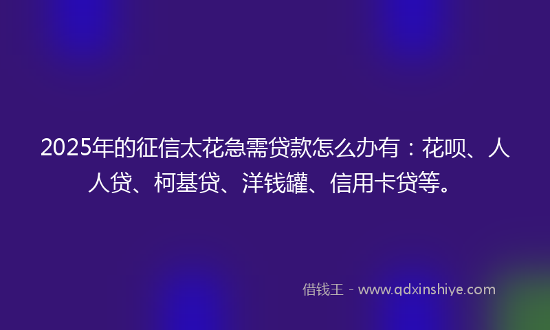 2025年的征信太花急需贷款怎么办有：花呗、人人贷、柯基贷、洋钱罐、信用卡贷等。
