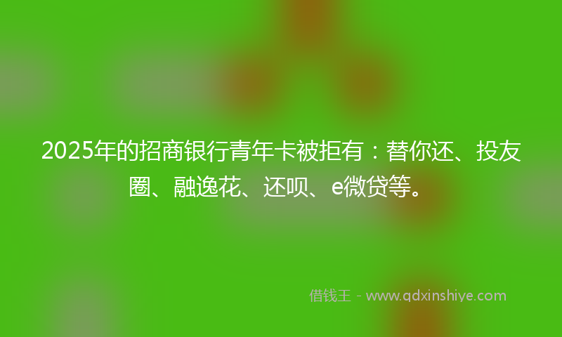 2025年的招商银行青年卡被拒有：替你还、投友圈、融逸花、还呗、e微贷等。